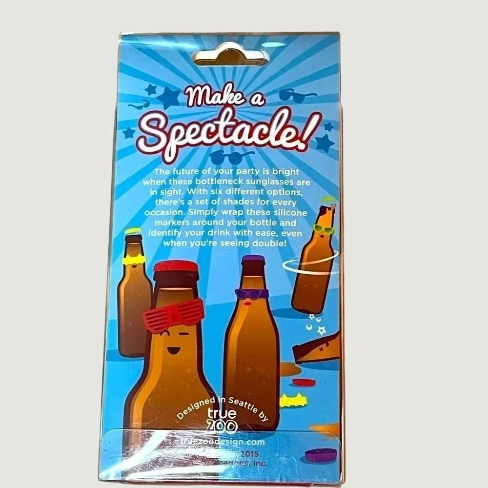 True Zoo Beernoculars Silicone Bottle Markers Set of 6 Sunglasses Drink Charms